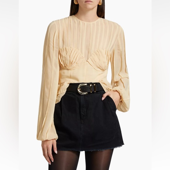 NWT Farm Rio Beige Pleated Bust Blouse - Picture 3 of 8